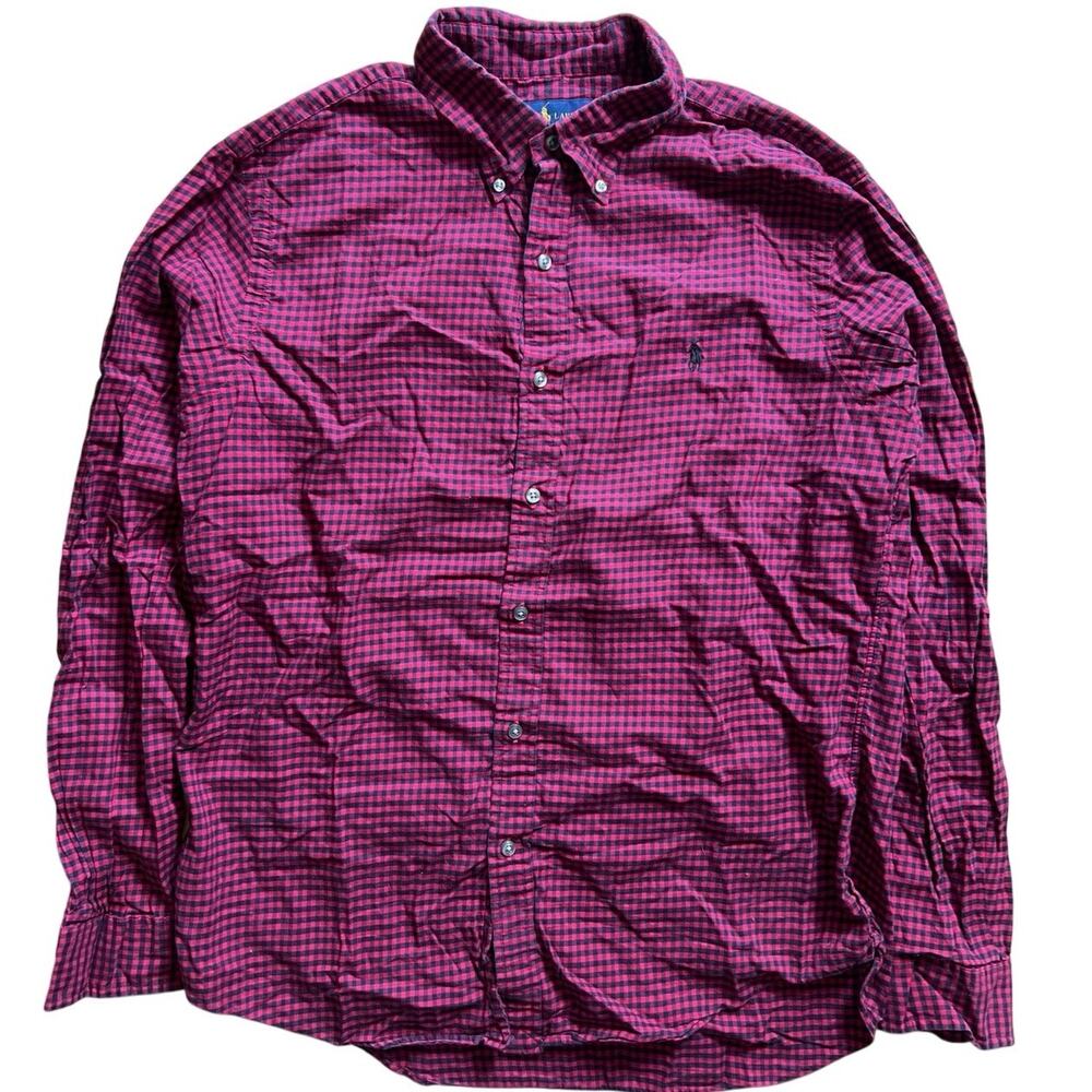 Ralph Lauren Slim Fit Red/Black Check Button-Down Long Sleeve Cotton Large